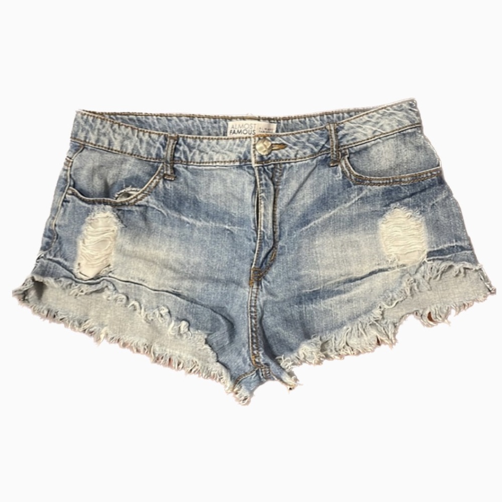 Almost Famous Jean Shorts Distressed Ripped Light Blue 2 inch Inseam Juniors 13